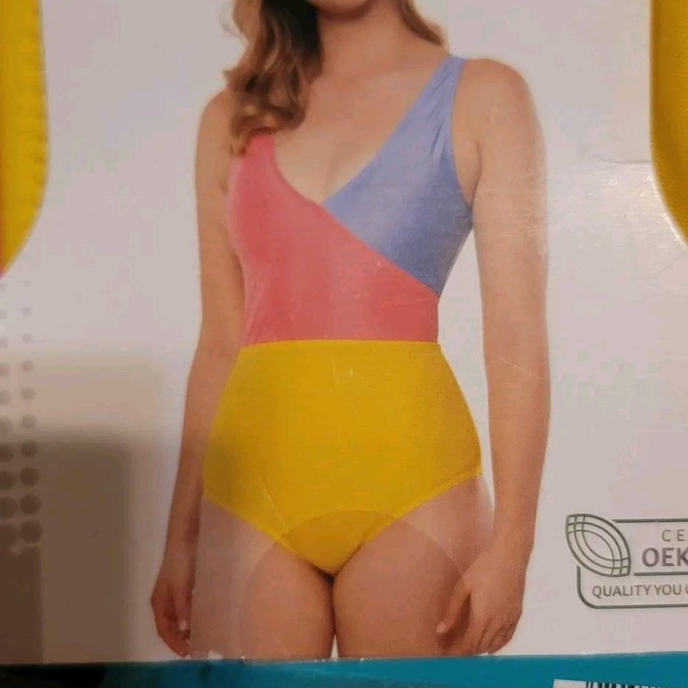 Aldi's Crane Ladies Women's Colorblock One Piece 80's Swimsuit Size XL (16-18) - Picture 3 of 3